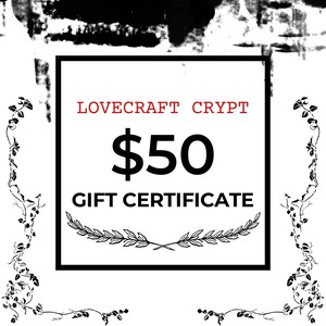 Vale-presente de 50 dólares para Etsy Shop LoveCraft Crypt | Cartões-presente para download e impressão para presentes/recheios de última hora