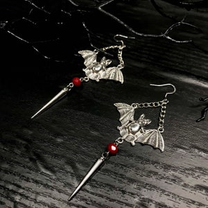 Pandora Bat  red beaded earrings  | gothic alternative Halloween  aesthetic fashion statement cosplay jewelry