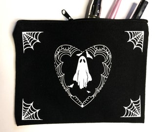 Memento Mori cosmetic makeup bag | Horror Gothic canvas beauty storage | Aesthetic travel tote