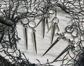 Vampires Don’t Exist huggie earrings | Length Cosplay Alt Alternative Spiked Aesthetic Emo Fashion chain jewelry