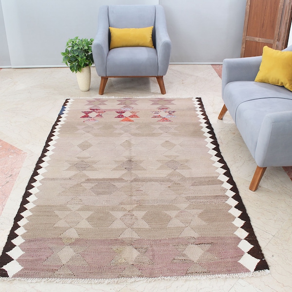 Pale Kilim Vintage Rug 5x8  0535/01 handmade Area Rug