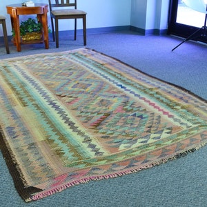 Tribal Kilim 5x8 Vintage Turkish Geometric Kilim Rug 5.2&#39;x8.0&#39; 0935/87 Kilim