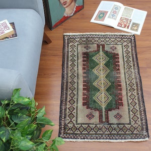 Handmade Turkish Rug: Vintage Boho Small Rug, 2x3 Front Door Mat