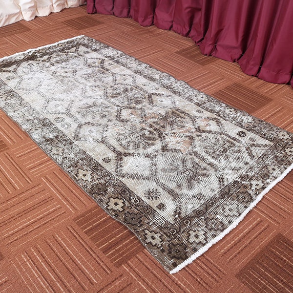 Persian Handmade Gray Rug 3x6 Geometric rug Tribal Rug, Vintage Rug 2.9'x5.8', 1219/87 handmade