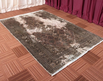 4x7 Rug, Persian Area Rugs, 4x7 Area Rug, Handmade Living Room Rug, Red Tufted Hand Knotted Woven Rug, 4'5" x 6'9"