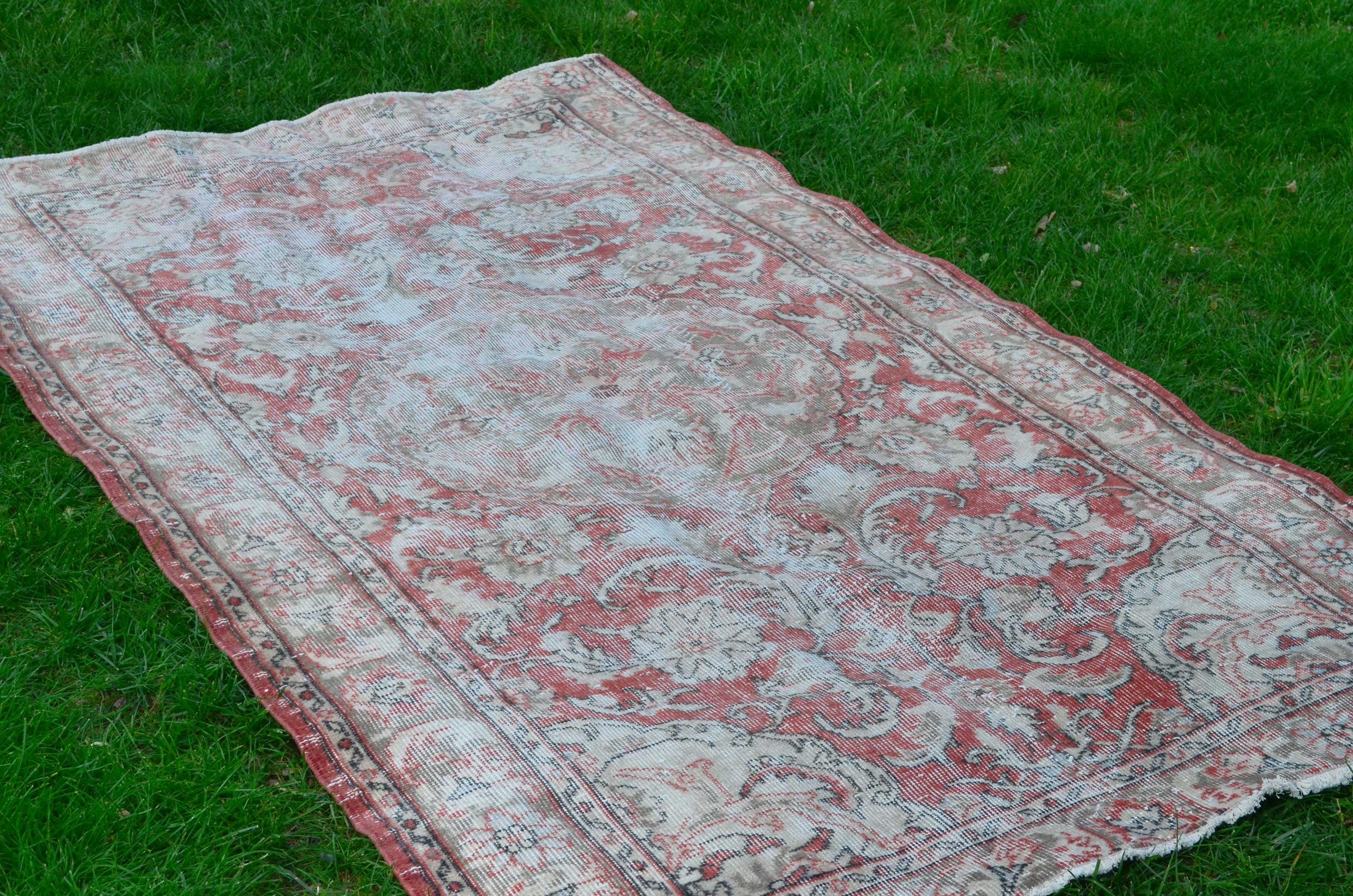 Turkish Area Rugs, 4x7 Rug, Wool Hand Knotted Tufted Rugs for Living Room, Vintage Rugs for Bedroom, 4'4" x 7'3"