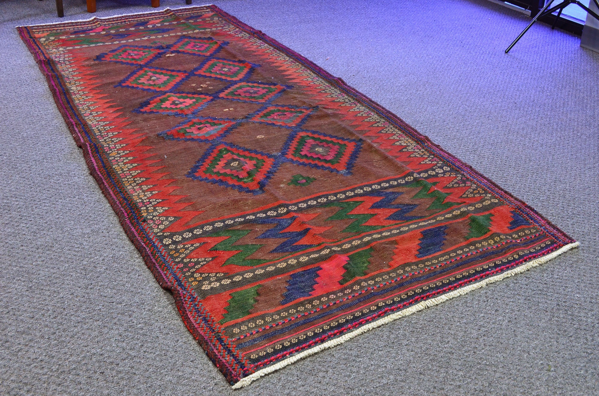 Turkish Pink Green Runner Rug, 1960s for sale at Pamono