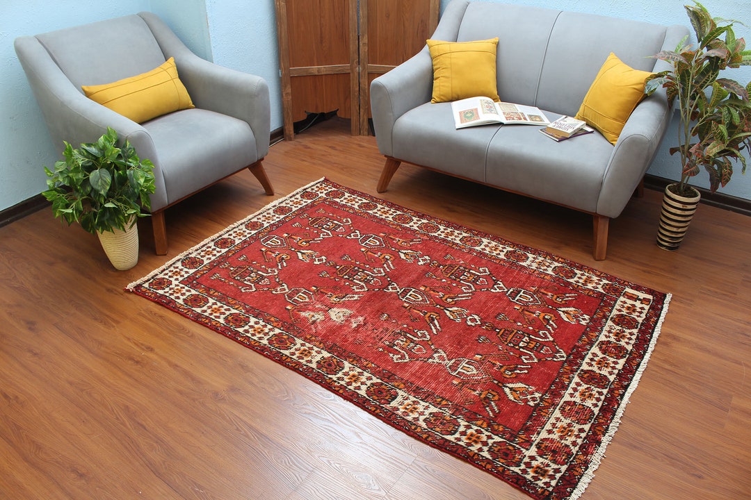 Red Rug Persian Kitchen Rug 4x6 Handmade Rug 1323/07 Handmade Etsy