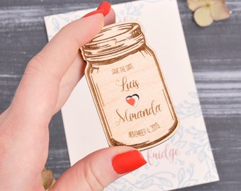 Rustic Wood Mason Jar Save the Date Magnet