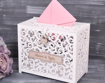 Personalized Wedding Card Box: White Birch Wishing Well with Heart Lock