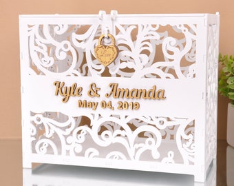 wedding post box with names and wedding date