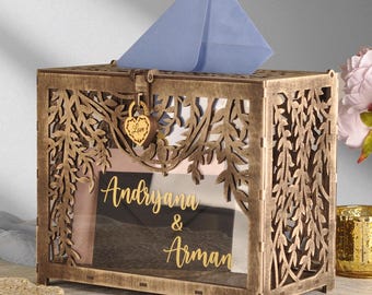 Wooden Wedding Card Box with Lock, Birch Plywood Card Holder for Gifts