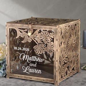 Trouwkaartendoos met wilde bloemen, rustieke kaartdoos
