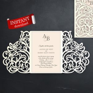 Plantilla de invitación de boda laser cut. Archivos SVG, EPS, DXF