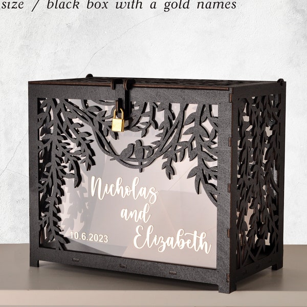 black and gold card box, gothic wedding card box