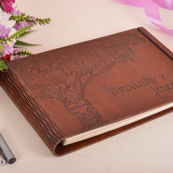 modern wood wedding guest book, livre d'or mariage, photo guest book