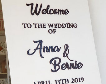 Rustic Wood Wedding Welcome Sign, Custom Names & Date