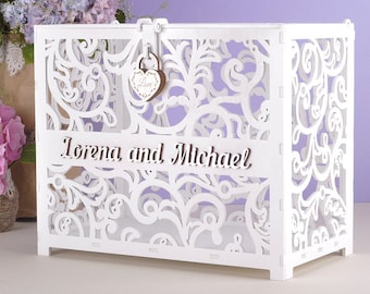 Personalized Wedding Card Box, Birch Plywood, Decorative Lock