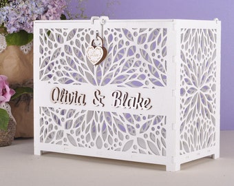 Personalized Wedding Card Box with Lock, Wooden Wishing Well
