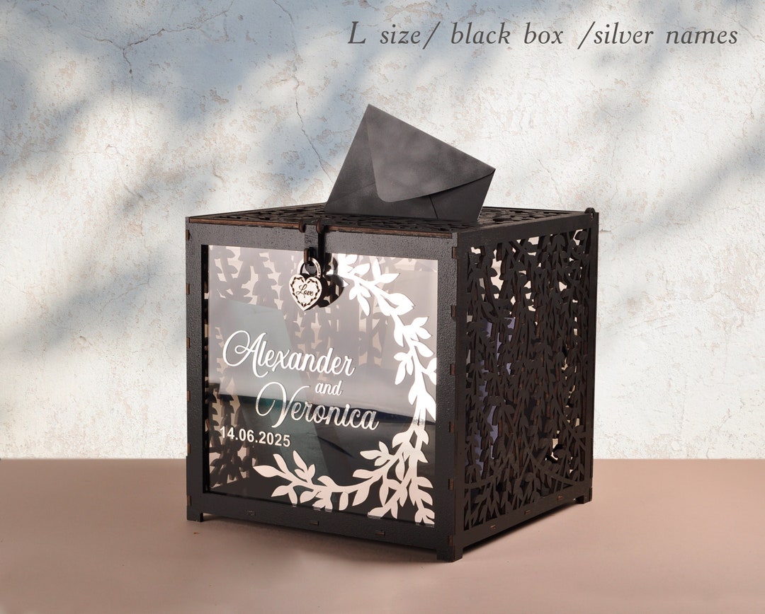 Personalized Black Wedding Card Box With Lock, Laser Cut Plywood - Etsy