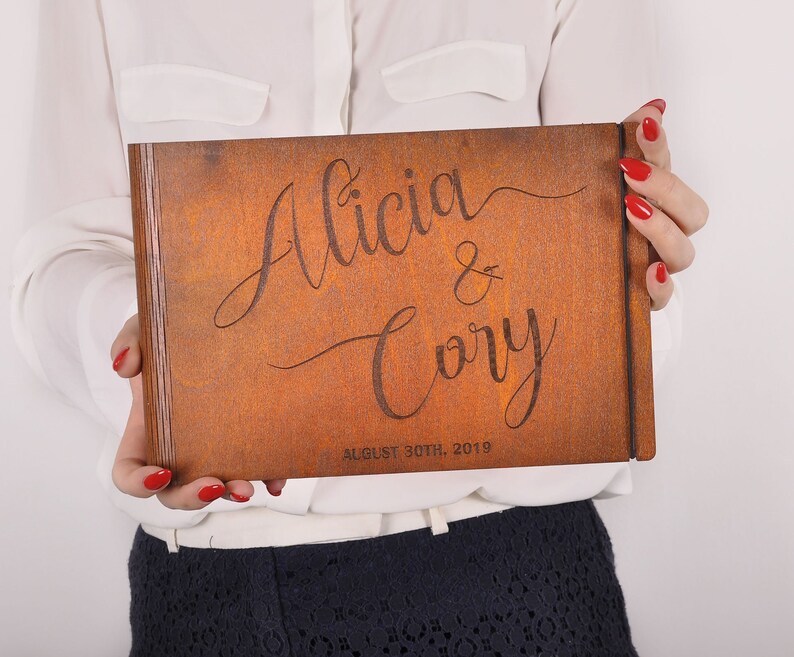 Photo Guest Book Guest Book Black Pages Wooden Wedding Guest Etsy