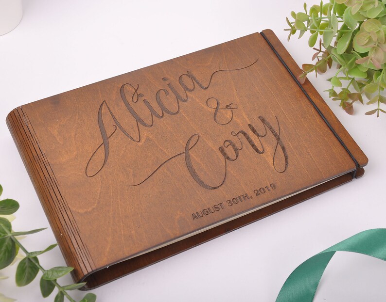 Photo Guest Book Guest Book Black Pages Wooden Wedding Guest Etsy
