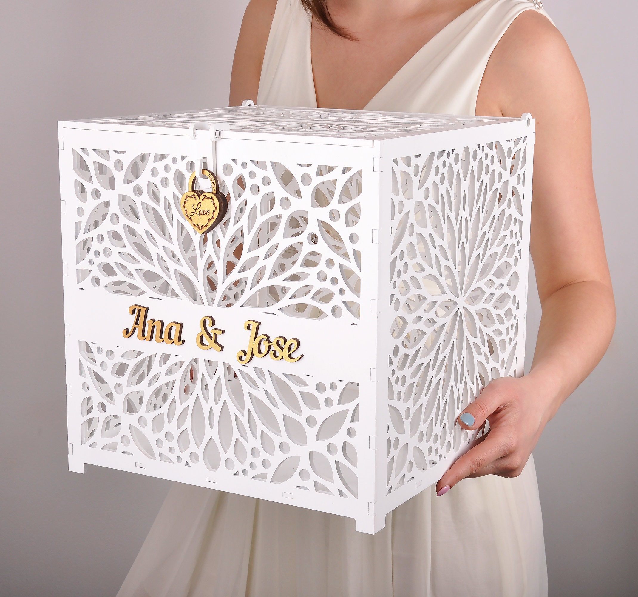 Personalized Acrylic Card Box I Wedding Card Box with Lock Wedding Card Holder,Fathers Day Wedding Card Box Wedding Money Box