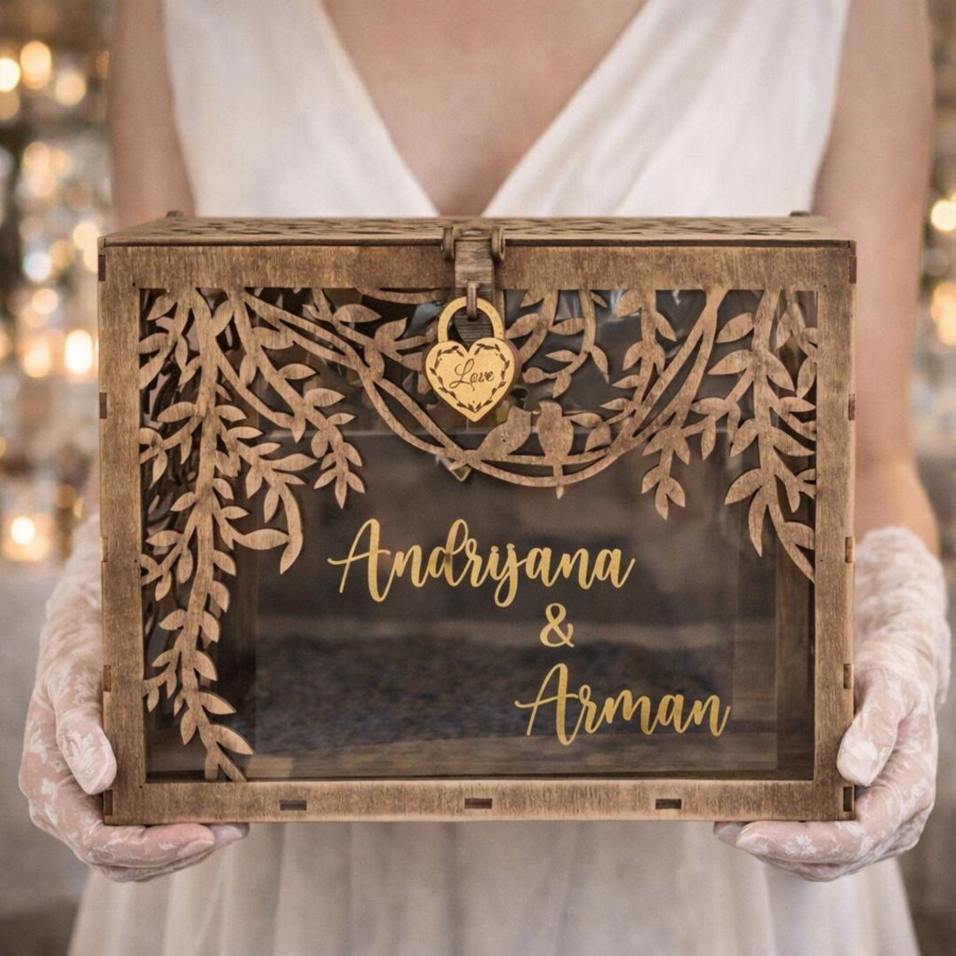 Rustic Birch Plywood Wedding Card Box With Lock & Slot – Boho ...