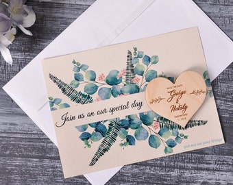 Custom Wooden Heart Save the Date Magnet