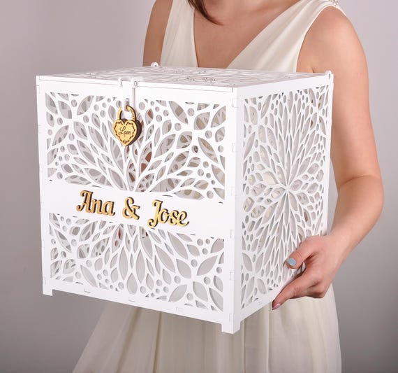 Wedding Card Box with Lock, Fully Assembled, Wooden Wedding Card Holder, Wedding Post Box