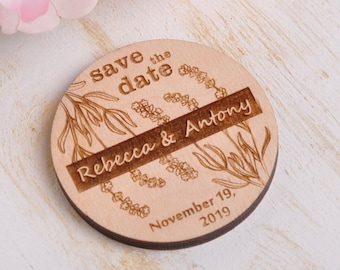 Custom Wooden Save The Date Magnets: Rustic Wedding Favors