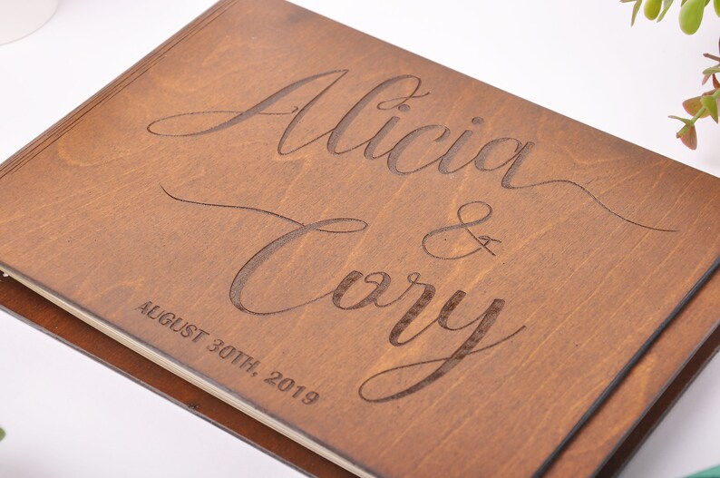 Photo Guest Book Guest Book Black Pages Wooden Wedding Guest Etsy