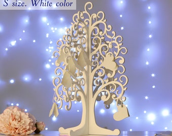 Árbol de los deseos de boda personalizado, soporte para mensajes de invitados cortado con láser, recuerdo con etiqueta rústica en forma de corazón.