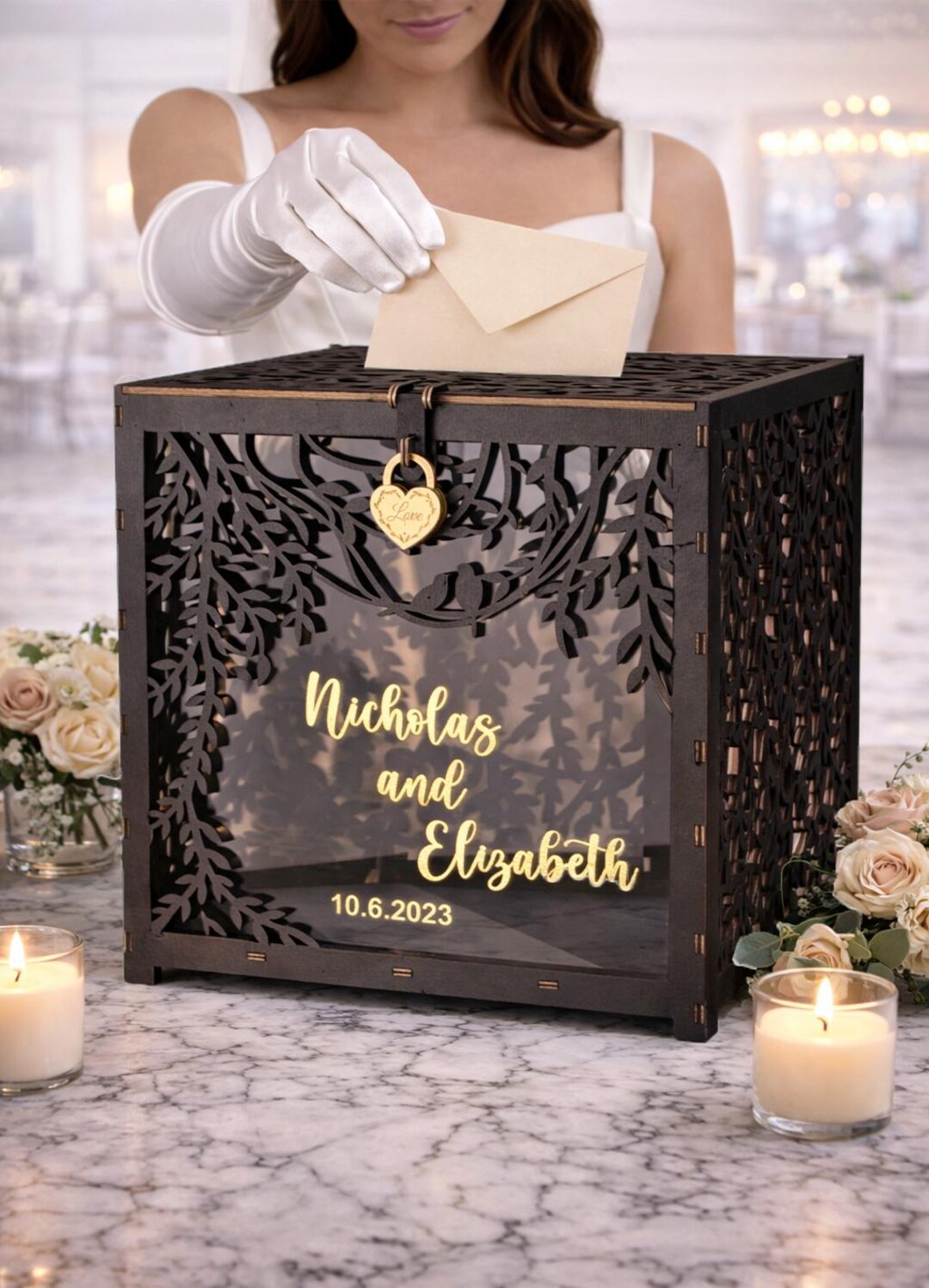 Gothic Wedding Card Box, Black Birch Plywood, Personalized Lockable ...