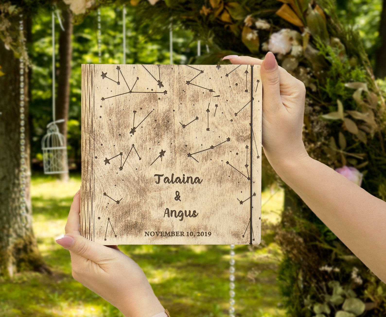 Modern Wood Wedding Guest Book With Stars Photo Album | Etsy