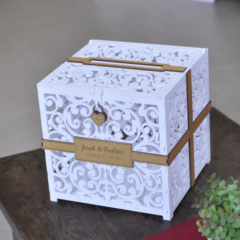 Wedding Card Box With Slot and Lock. Wood Wedding Card Box - Etsy