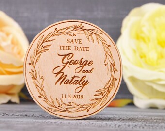 Custom Wood Save The Date Magnets, Rustic Wedding Favors