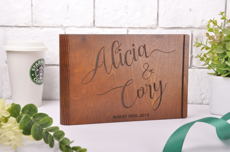 Photo Guest Book Guest Book Black Pages Wooden Wedding Guest Etsy