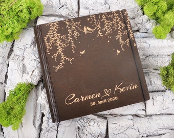 Engraved Wood Wedding Guest Book, Custom Anniversary Wish Book