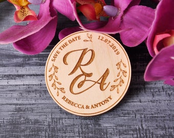 Custom Wooden Save the Date Magnets, Rustic Wedding