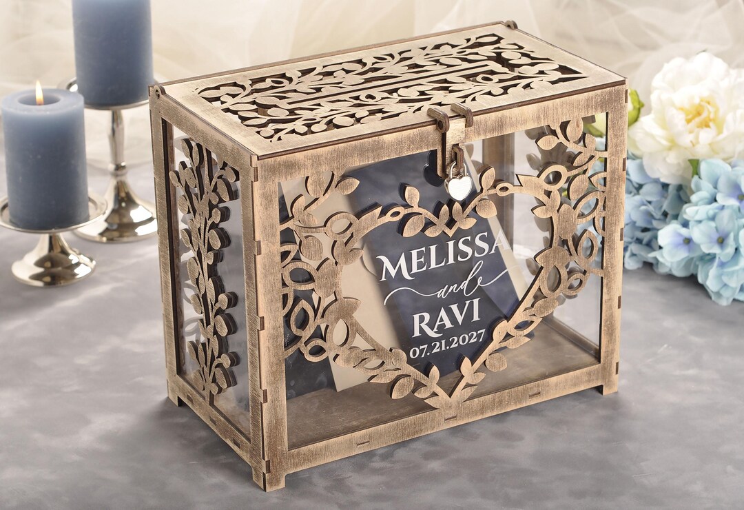 Rustic Wedding Card Box, Wedding Card Box With Lock and Slot, Large ...