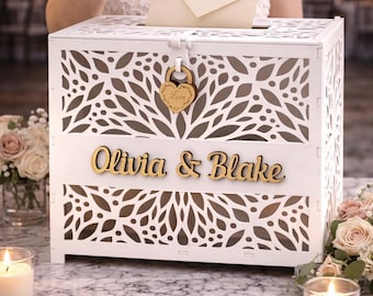Caja para tarjetas de boda de madera contrachapada de abedul ensamblada, portamonedas para recepción con cerradura