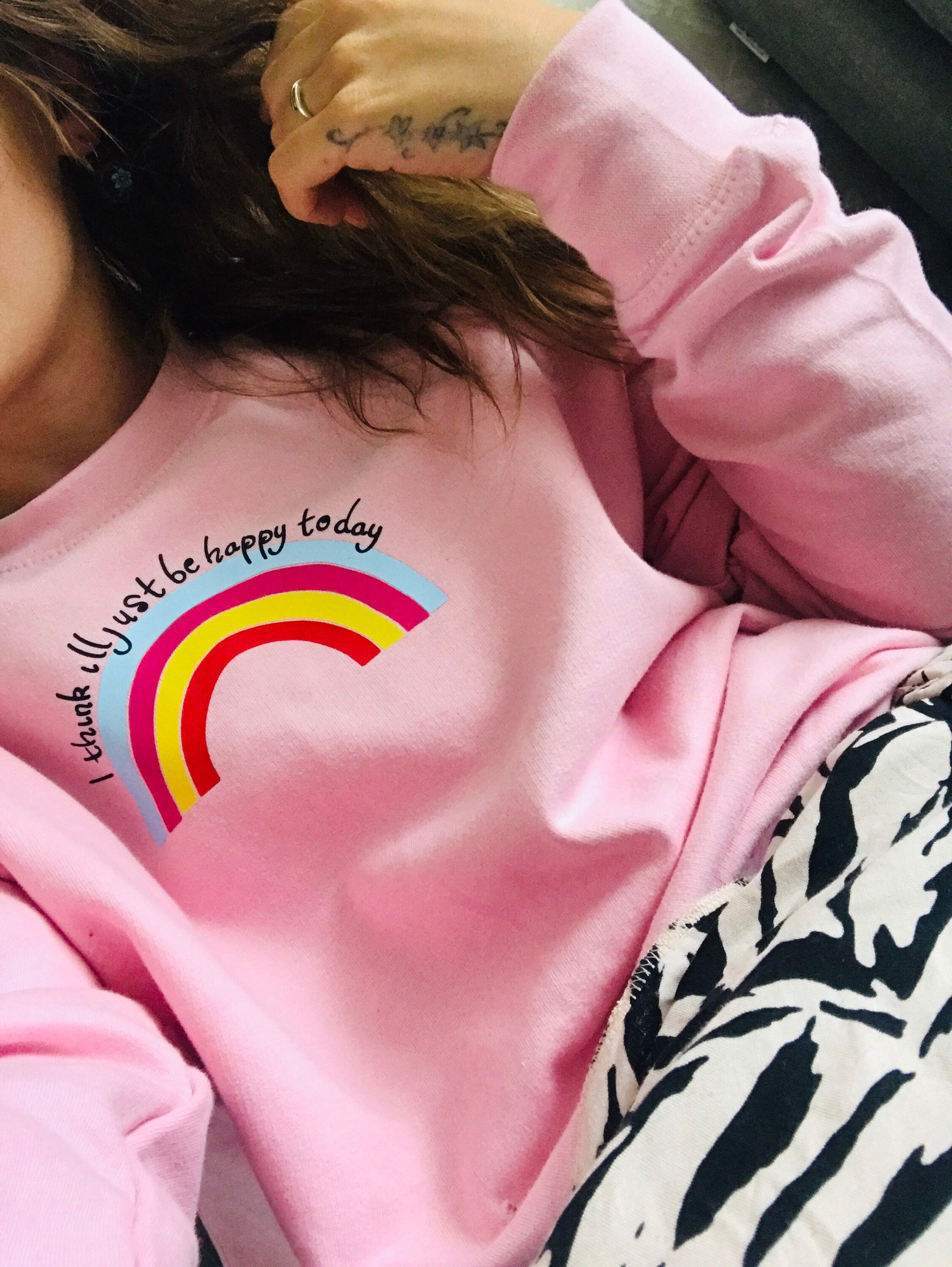 Image of Be Happy Rainbow Sweatshirt, I Think I’Ll Just Be Happy Today Sweatshirt, Rainbow, Smile, Colourful Sweater, Jumper