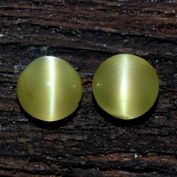 Neon Green Chrysoberyl Cats Eye Set Of Two (Pair) 3.5x3.5 MM 0.51 Carat Round Shape AAA Quality Loose Gemstone For Making Jewelry CE-423