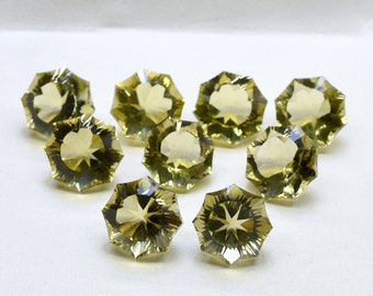 Concave Cut Lemon Quartz (Green Gold) !..STAR FLOWER Cut..! 9x9 MM Octagon Shape Lemon Loose Gemstone For Beautiful Jewelry Making Ac-72