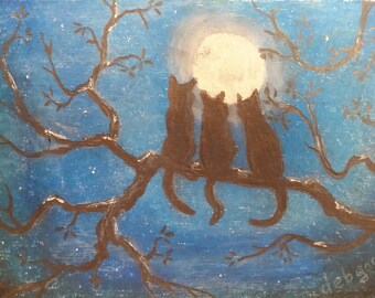 Moon Watching -  Oil Pastel Drawing