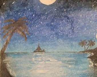 Moonlight Sail - Original Oil Pastel