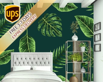 Tropical Leaves Wallpaper - Non Woven Wallpaper Removable - Watercolor Wallpaper - Self Adhesive Wallpaper -  Banana Leaf Wallpaper WP15