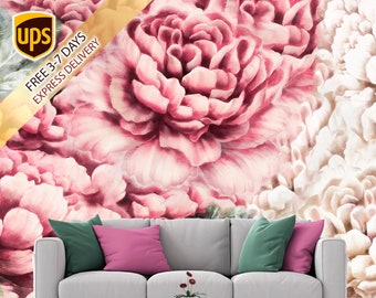 Peonies Wallpaper Removable, Floral Wallpaper Peonies, Wallpaper Mural Floral,  Slef Adhesive Wallpaper Peony. Flowers Room Decor. KM368
