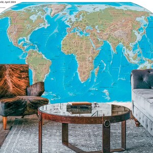 World Map Wall Mural - Non Woven Wallpaper for Kids - Self Adhesive Wallpaper - Large World Map Nursery - Peel and Stick Wall Paper KS558 image 2